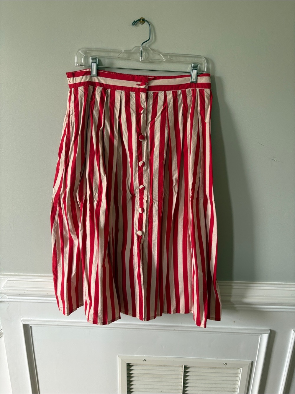 Compania Fantastica cream and red striped Midi skirt 100% cotton